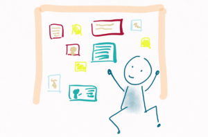 We see a very happy and energetic person in front of a success wall: a wall filled with notes and pictures of successes of their nonprofit