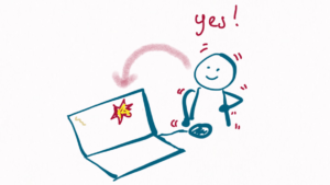We see a person next to a laptop, ready to hot a donation button!